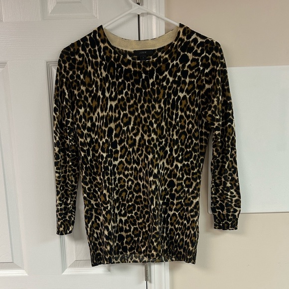 J.Crew Leopard Merino Wool Tippi Lightweight Sweater Crewneck - Picture 1 of 5